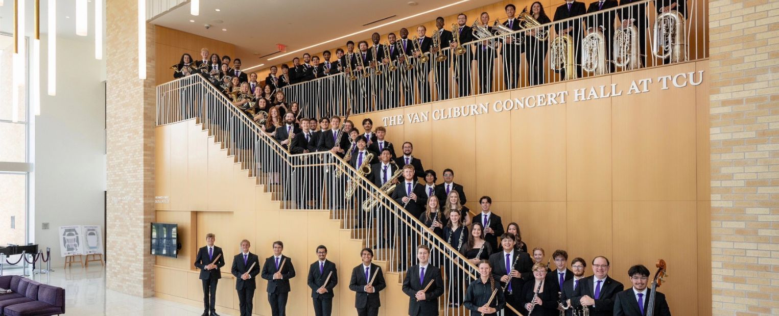 TCU Wind Ensemble in the Megan and Victor Boschini Music Center