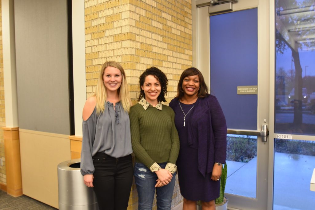 Left to right: Anika Carlson (runner-up), Jessica Dawson (winner), Dr. Zoranna Jones (competition judge, Harris College)