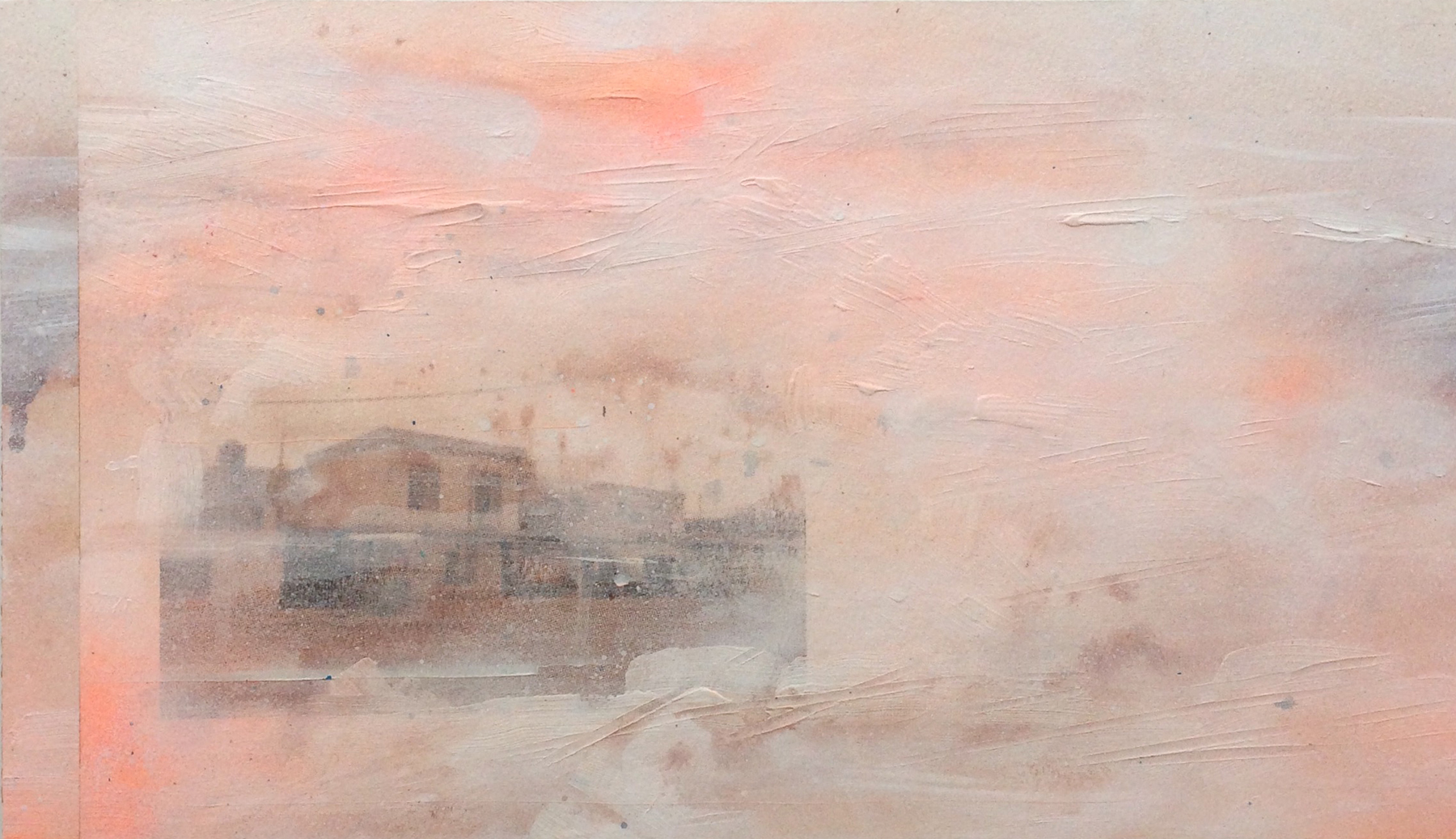 Dario Bucheli Street View‬, 2018 ‪Acrylic, watercolor, aerosol paint, inkjet print, paper, adhesive, on panel‬‬‬ 10 x 18 inches
