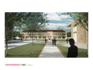 Rendering of Fine Arts Building, as seen from Rees-Jones Hall