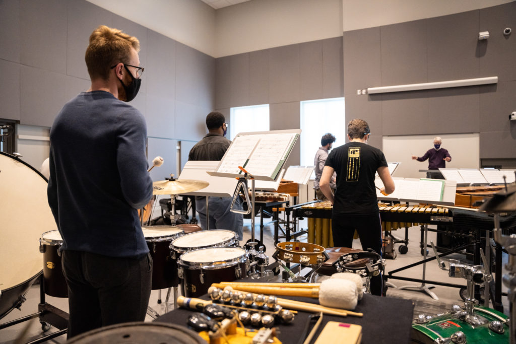 Percussion students rehearse