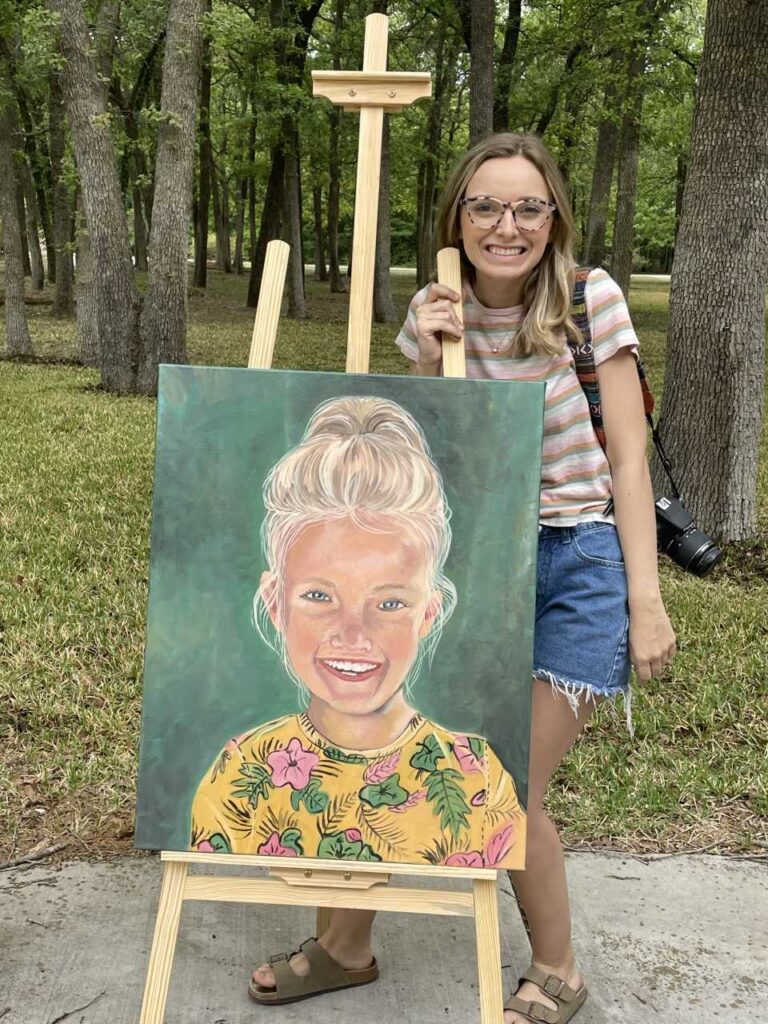 Peel with her painting titled “Bailey.”