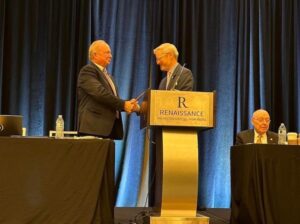 Bobby Francis receives the 90-year-old gavel. Photo credit: Bobby Francis