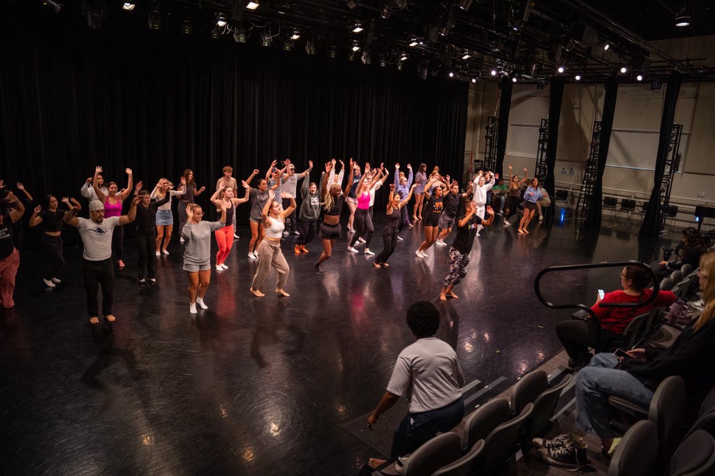 A group of participants dancing in Erma Lowe Studio Theatre