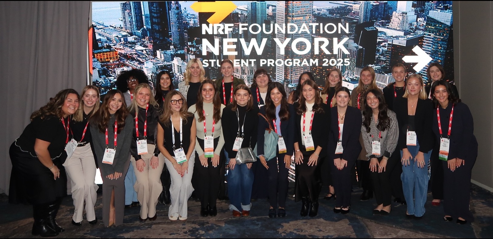 Group photo of fashion merchandising students attending the NRF student program in New York City.