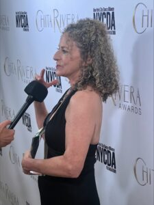 Suki John being interviewed at the Chita Rivera Awards after receiving her honor.