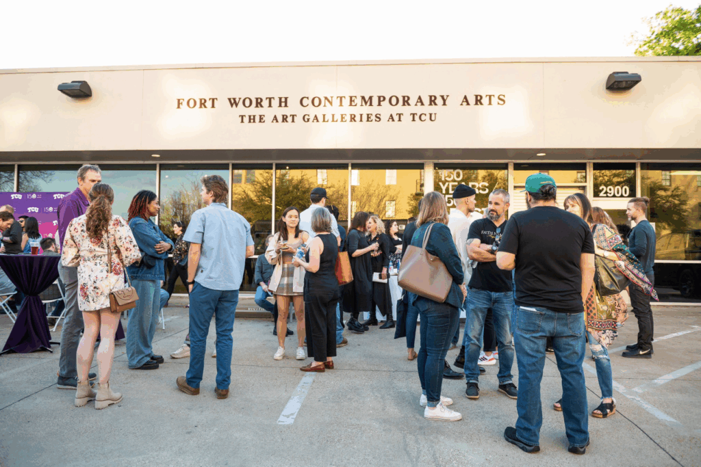 Guests outside the Fort Worth Contemporary Arts Gallery for the opening reception of “150 Years / 150 Artists” in 2023.